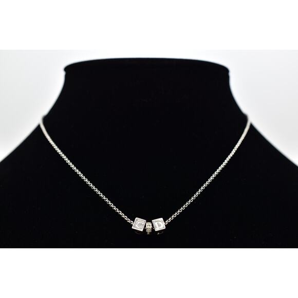 Christian Dior Vintage Block Logo Necklace Pendant Charm CD Silver Signed BinBJ - Picture 3 of 12